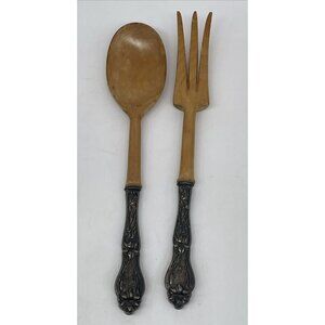Antique Frank Whiting LILY Sterling Handle With Wood Serving Utensils Script D